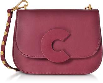 Coccinelle Craquante Rock Grape Leather and Suede Medium Shoulder Bag w/Studded Shoulder Strap