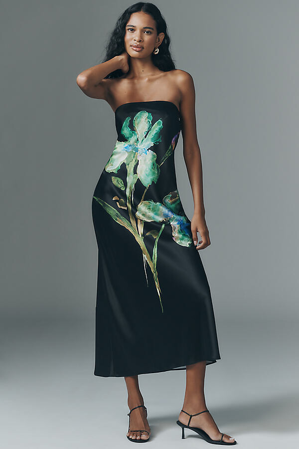 By Anthropologie The Fleur Strapless Satin Maxi Slip Dress