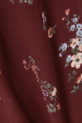 Reformation Terri Velvet-trimmed Cutout Floral-print Georgette Mini Dress - Burgundy