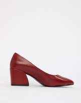 Thumbnail for your product : ASOS Design DESIGN Sahara leather mid heeled court shoes in red leather