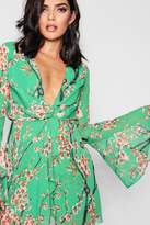 Thumbnail for your product : boohoo Floral Print Flared Sleeve Shift Dress