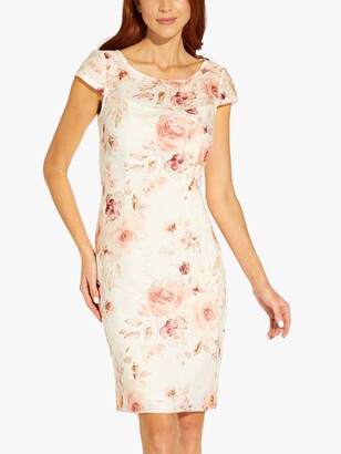 Adrianna Papell Floral Sheath Dress, Ivory/Soft Coral