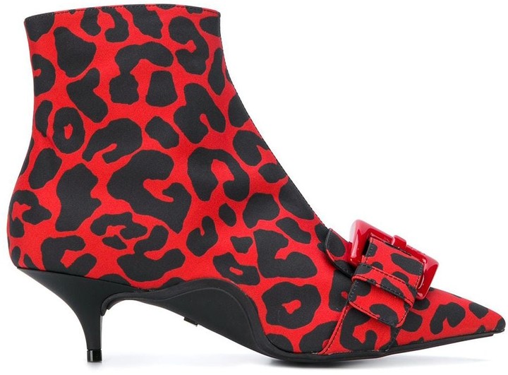 red leopard print ankle boots