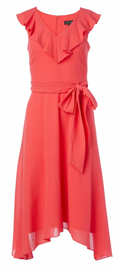 jessica howard balloon sleeve ruffle hem faux wrap midi dress