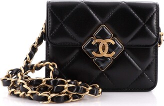 Chanel CC ID Card Holder on Chain Quilted Caviar Black 823934