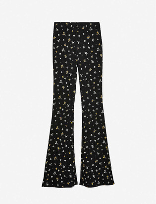 Topshop Floral-print flared high-rise stretch-woven trousers