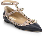 Thumbnail for your product : Valentino Bicolor Rockstud Leather Cage Flats