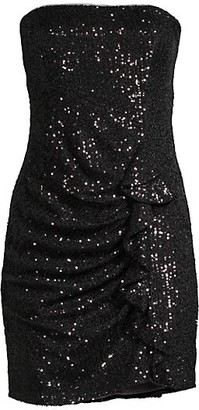 Parker Black Aurelia Sequin Side Ruffle Strapless Sheath Dress
