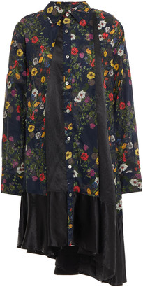 Clu Asymmetric Paneled Floral-print Cotton And Satin Dress