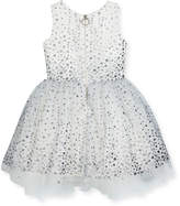 Thumbnail for your product : Zoe Aria Sleeveless Metallic Polka-Dot Tulle Dress, White/Silver, Size 7-16