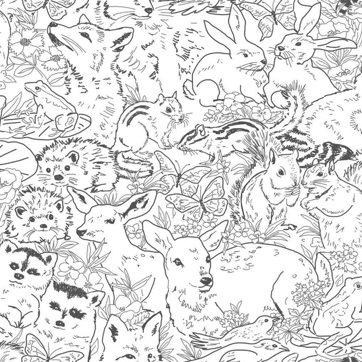 Room Mates White and Black Woodland Sketch Peel and Stick Wallpaper (Covers 28.29 sq. ft.)