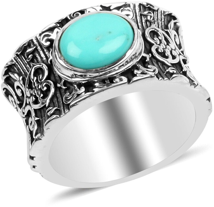 Shop LC Santa Fe Style 925 Sterling Silver Western Turquoise Ring Southwest Engagement Wedding Anniversary Bridal Boho Jewellery Gifts for Women 