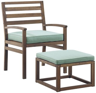 Hewson Payson Acacia Wood Outdoor Patio Chair And Pull Out Ottoman