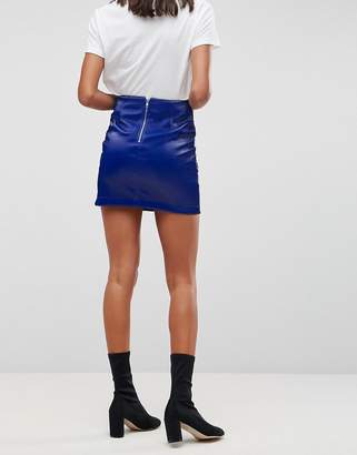 ASOS DESIGN Leather Look Mini Skirt with Buckles