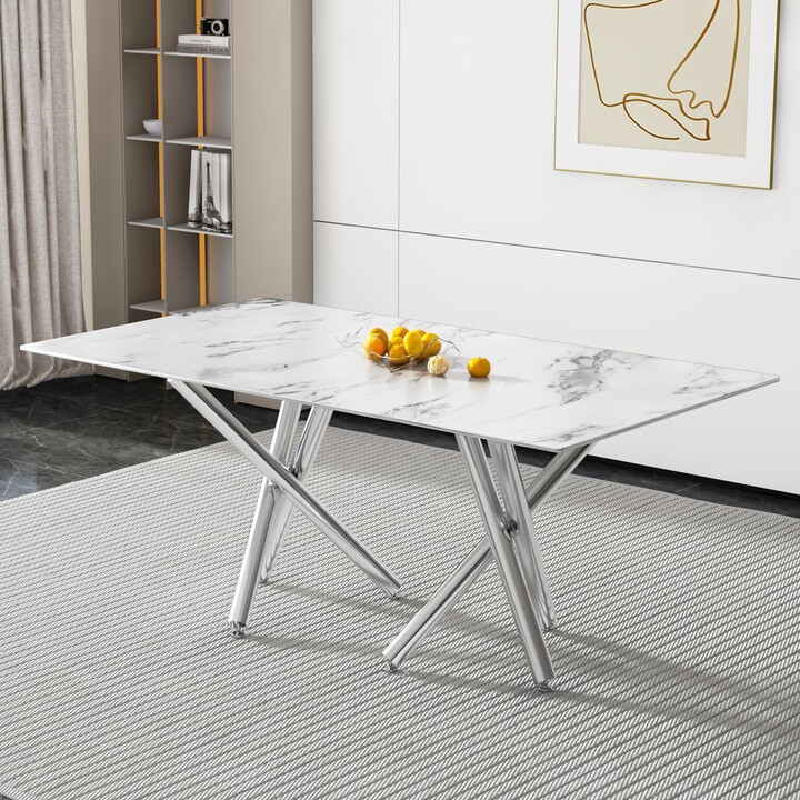 LUSPAZ Large Modern Simple Rectangular Glass Dining Table for 6-8 ...