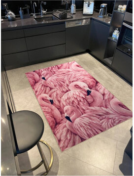 East Urban Home Pink Themed Flamingo Family Patterned Creative Modern Decorative Carpet