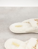 Thumbnail for your product : Truffle Collection snaffle trim mule slippers in cream