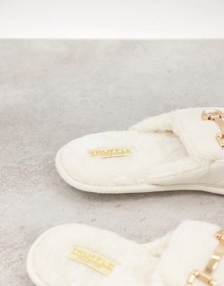 Truffle Collection snaffle trim mule slippers in cream