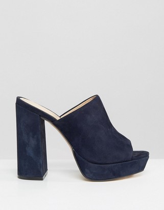 Office Syrup Navy Suede Platform Heeled Mules