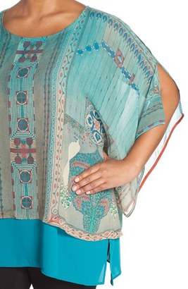 Citron Plus Size Women's Print Silk Layered Tunic