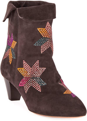 Isabel Marant Dyna Embroidered Suede Ankle Boots