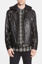 Thumbnail for your product : 7 Diamonds 'Los Angeles' Trim Fit Leather Moto Jacket with Inset Hood (Online Only)