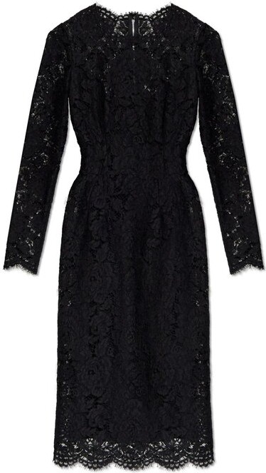 Dolce & Gabbana Branded Floral Cordonetto Lace Sheath Dress