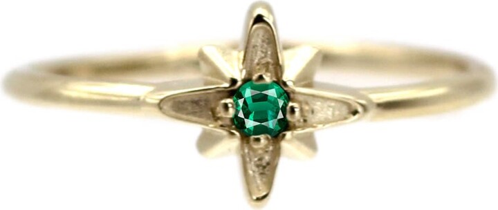Vicstonenyc Fine Jewelry 14K Yellow Solid Gold North Star Emerald Ring