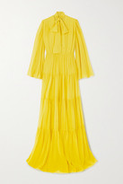 Thumbnail for your product : Giambattista Valli Pussy-bow Tiered Pintucked Silk-georgette Gown - Yellow
