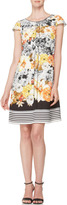 Thumbnail for your product : Piazza Sempione Floral Dress with Striped Hem, Yellow/Black