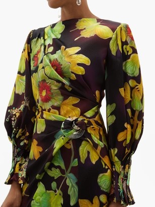 Peter Pilotto Botanical-print Silk-blend Cloque Maxi Dress - Brown Multi