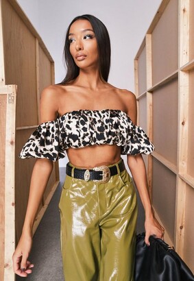 Missguided Brown Co Ord Leopard Print Ruffle Bardot Top - ShopStyle