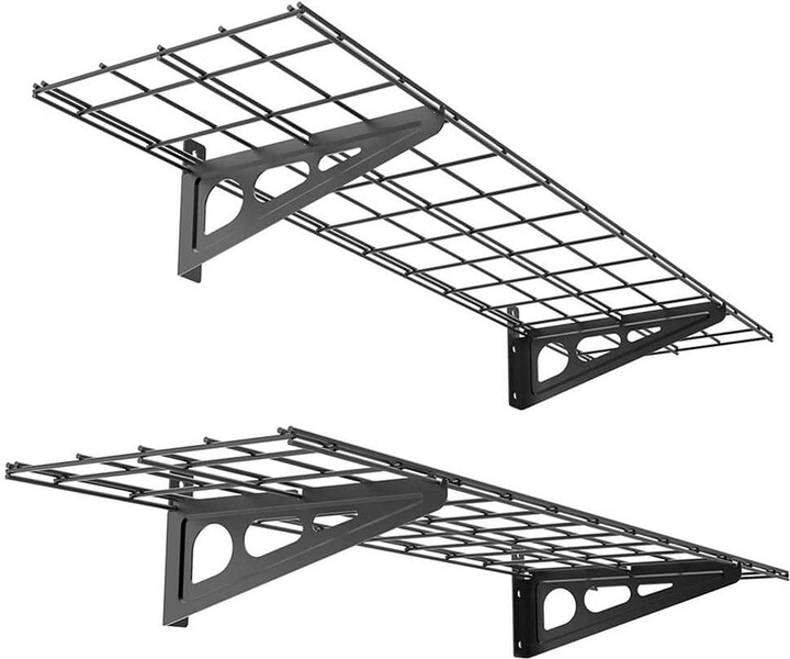 12 in. x 48 in. Steel Garage Wall Shelf with Brackets in Black