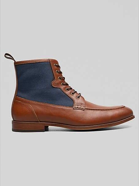 Stacy Adams Men's Brumley Moc Toe Lace Boots Tan-Navy