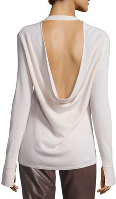 Halston Long-Sleeve Cowl-Back Cashmere Sweater