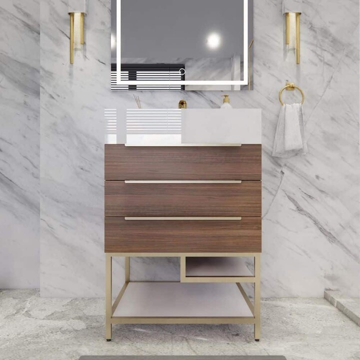 BV Better Vanity Bethany 24 in. W x 20 in. D x 36 in. H Single Sink Freestanding Bath Vanity in Rosewood with White Acrylic Top