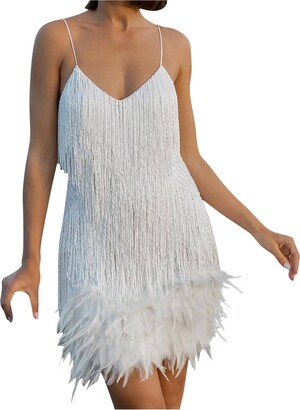 Efngkp Womens Mini Dress 1920s Flapper Fringe Dress Vintage Dance Dress V Neck Roaring Fancy Sequin Dress Sleeveless Costume Cocktail Party Dress