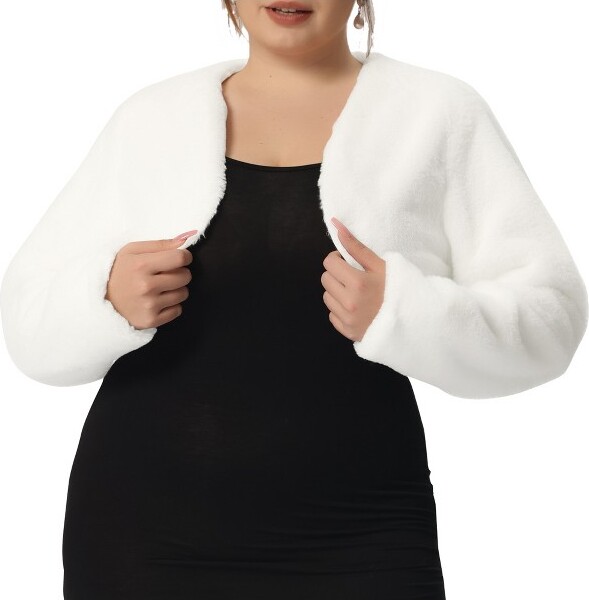 Agnes Orinda Agne Orinda Women' Plu Size Trendy Faux Fur Warm Open Front  Lightweight Cropped Cardigan White 3X - ShopStyle