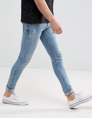 Just Junkies Super Skinny Jeans In Light Wash With Abrasions