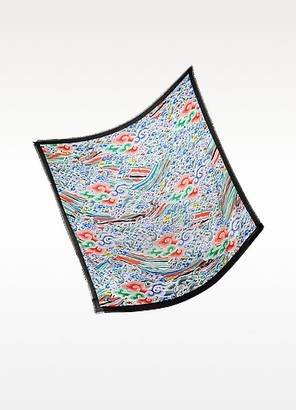 Mary Katrantzou Rainbow Cloud Print Modal & Cashmere Wrap w/Fringes