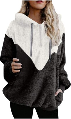 Kobay Womens Teddy Bear Hooded Drawstring Pullover Fuzzy Oversize Fluffy Sweater Warm Long Sleeve Outerwear 