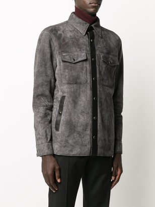 Ajmone Leather-Trimmed Suede Shirt Jacket