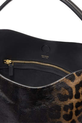Tom Ford Alix Small Leather-trimmed Leopard-print Calf Hair Tote - Black