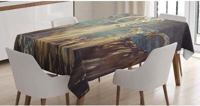 East Urban Home Capricorn Group Of Spanish Ibex Under Shade Sunbeams Animal Nature Picture Tablecloth