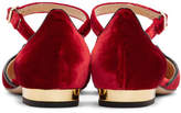 Thumbnail for your product : Charlotte Olympia Red Velvet Mid-Century Kitty DOrsay Flats