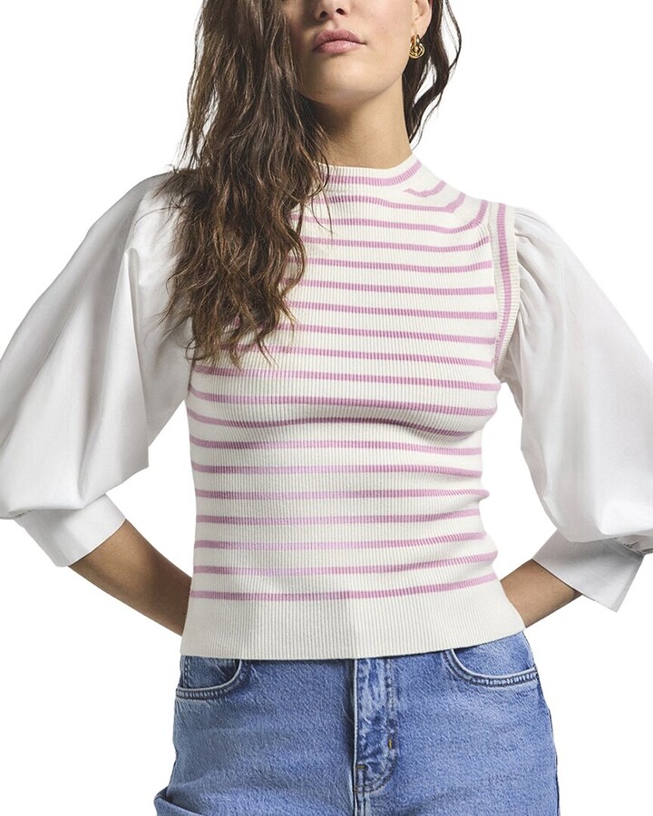 Derek Lam 10 Crosby Tirza Mixed Media Top