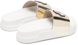 Christian Louboutin Beau Donna Crest-embellished Flatform Slides - Silver Multi