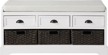 White Storage Bench With 3 Drawers And From Ustyle Homes. Ideal For Home Organization. Comfortable Cushion. 44''w X 20.2''h 13.7''d - Drawers, A Livin