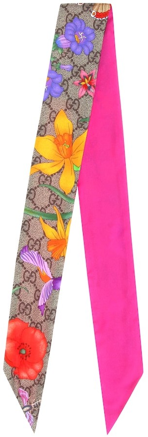 gg flora print silk scarf