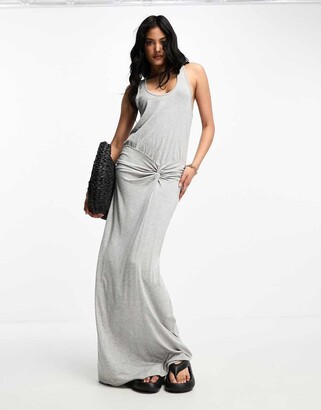 ASOS DESIGN scoop neck maxi dress with twist back and ruched skirt in grey  - ShopStyle